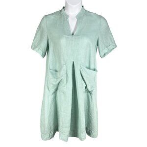Marisa & Marie Womens L Linen Green Shift Midi Dress Italy Made Minimalist Boho